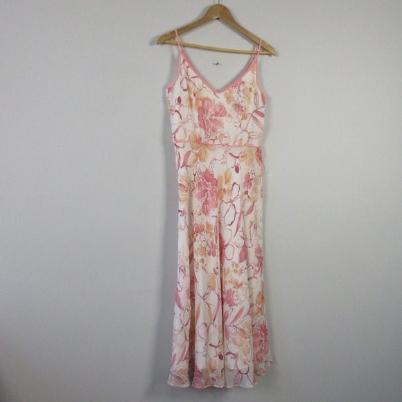 Ann Taylor 100% Silk Cami Dress 4 Pink Floral Hawaiian Slip Summer VtG Y2K 290 - Picture 1 of 13